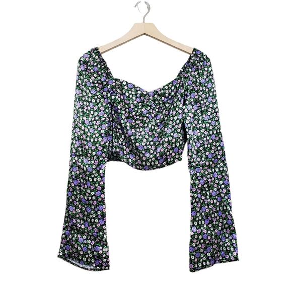 TOPSHOP Floral Print Puff Sleeve Crop Top NEW - Picture 2 of 10
